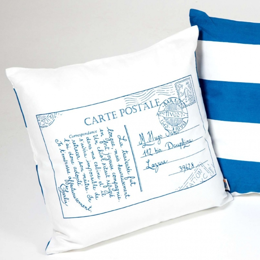 KIDS BEDDING ORGANIC COTTON NAVY POSTCARD PILLOW